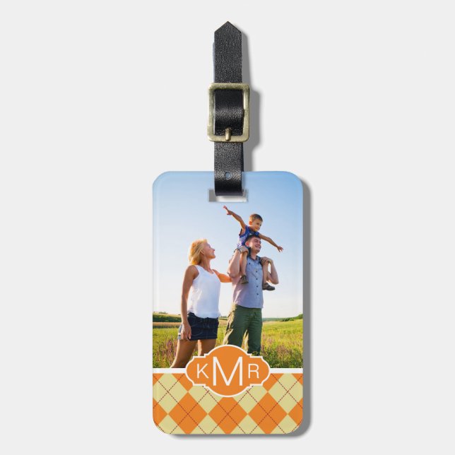 Custom Photo & Monogram Sweater Background Luggage Tag (Front Vertical)