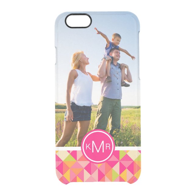 Custom Photo & Monogram Triangles pattern Uncommon iPhone Case (Back)