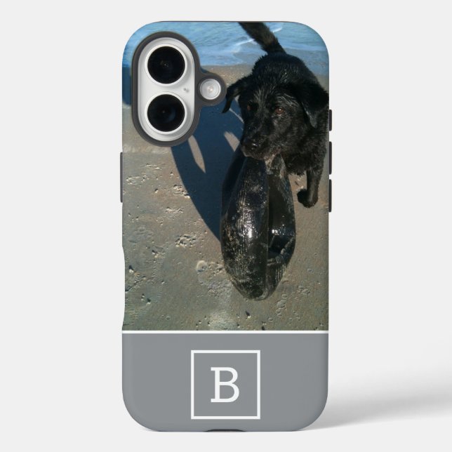 Custom Photo Monogrammed Initial Modern Gray Cute Case-Mate iPhone Case (Back)