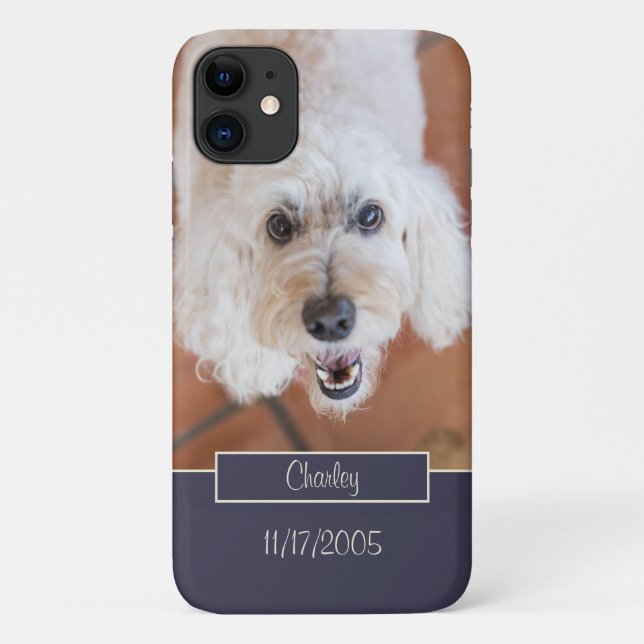 Custom Photo Monogrammed Initial Name Blue  Case-Mate iPhone Case (Back)