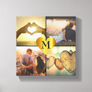 Custom photo montage x4 with heart name monogram canvas print