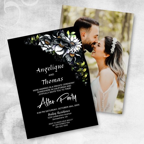 Custom Photo Moody Black Floral Wedding Reception Invitation