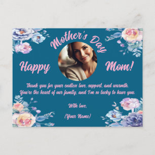 Custom Photo Mother’s Day Watercolor Floral Holiday Postcard