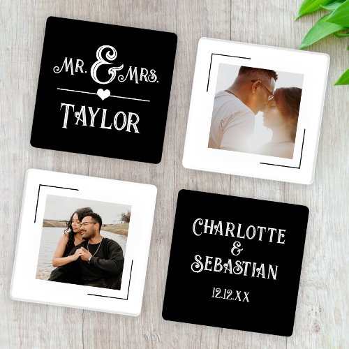 Custom Photo Mr and Mrs Coaster Set