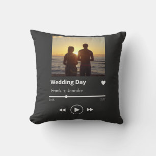 Custom photo music playlist modern couples wedding throw pillow