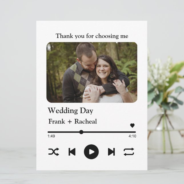 Custom photo music song playlist for couples card (Standing Front)