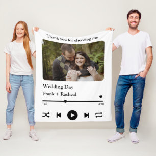 Custom photo music song playlist for couples fleece blanket