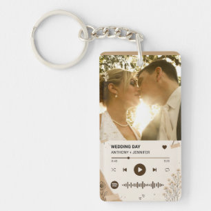 Custom Photo Music Wildflower Wedding Day Gift Keychain