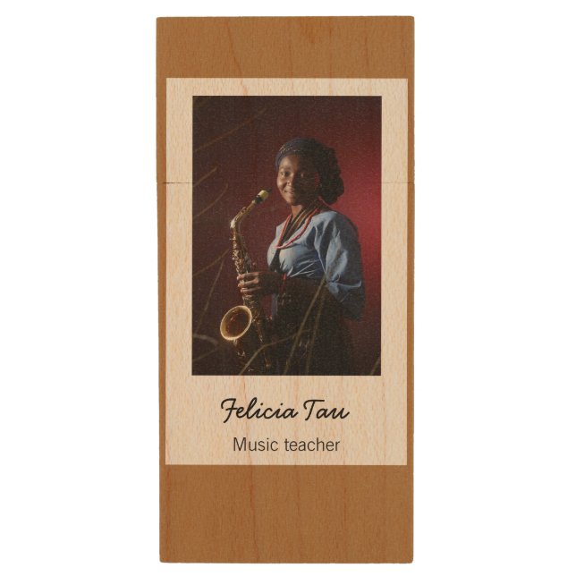Custom photo musician brown wood flash drive (Front Vertical)