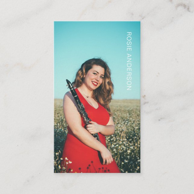 Custom Photo Musician QR Code Burgundy Business Card (Front)