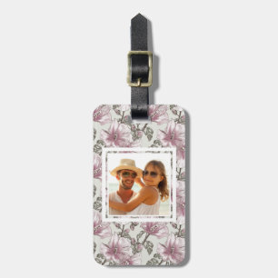 Custom Photo Muted Pink Hibiscus Flowers Pattern Luggage Tag
