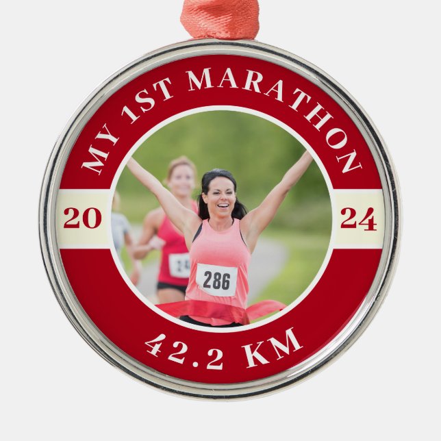 Custom Photo My First 42.2 Marathon Metal Ornament (Front)