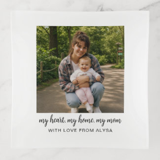 Custom Photo My Heart My Home My Mom Personalized Trinket Tray