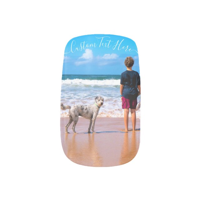 Custom Photo Nail Art with Your Pet Photo and Text (Left Thumb)