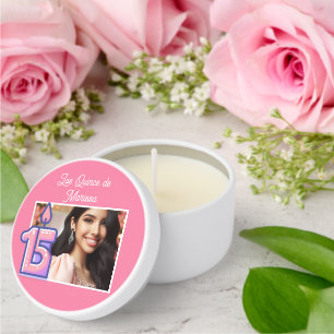 Custom Photo Name 15th Birthday Girl Quinceañera Mini Candle Favors