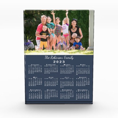 Custom Photo Name 2023 Calendar Navy Blue Desk Acrylic Award