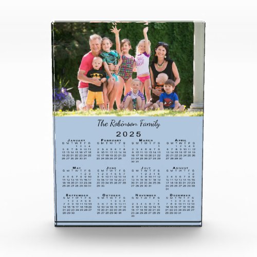 Custom Photo Name 2025 Calendar Light Blue Desk Acrylic Award