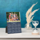 Custom Photo Name 2025 Calendar Navy Blue Desktop Plaque<br><div class="desc">Keep the people you love nearby with a personalized 2025 calendar desktop plaque. Replace the sample photo and name with your own in the sidebar. The custom text is in a modern white script font. Below it is an easy to read white 2025 calendar on a navy blue background. Makes...</div>