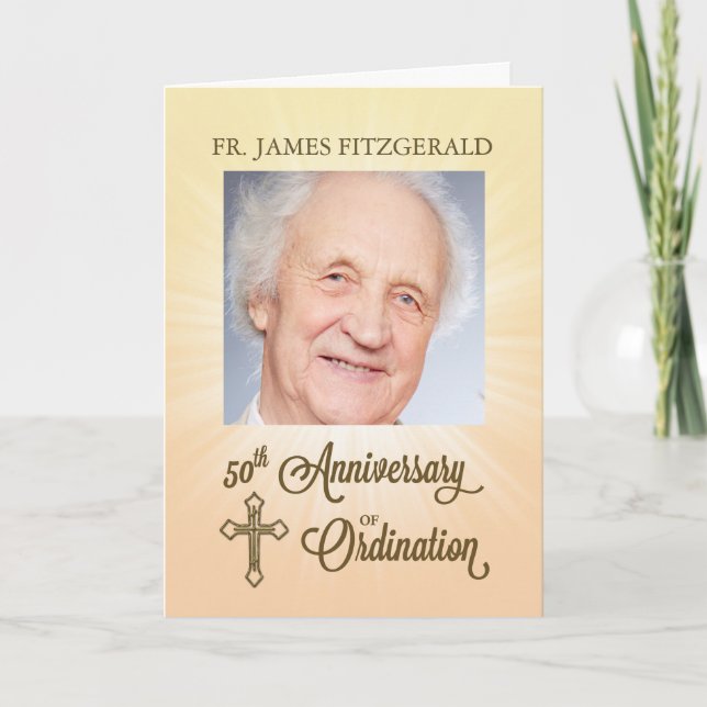 Custom Photo, Name, 50th Anniversary of Ordination Card (Front)