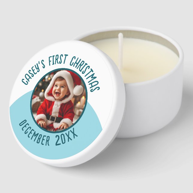 Custom Photo Name add Year Baby's First Christmas Mini Candle Favors (Corner)