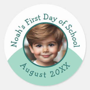 Custom Photo Name add Year First Day of School Classic Round Sticker