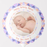 Custom Photo Name Age Pink Purple Birthday Star Balloon<br><div class="desc">Custom Photo Name Age Soft Pastel Pink Purple Geometric Magic Summer Star Dopamine Decor Birthday Balloons. A pretty, trendy art design party balloon. A lovely, cheerful, and happy design to accessorize your celebration. Bring modern magical, summertime vibes to your baby girl’s birthday. A great, fun accessory keepsake for a parent...</div>