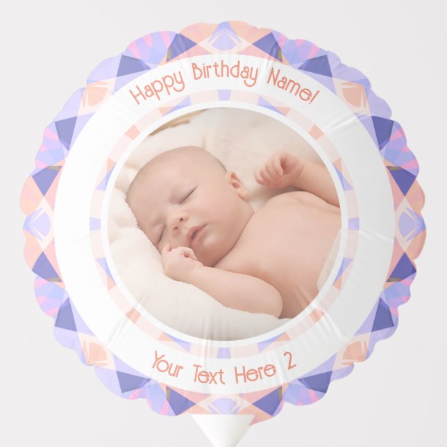Custom Photo Name Age Pink Purple Birthday Star Balloon (Front)