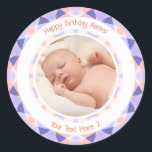 Custom Photo Name Age Pink Purple Birthday Star Classic Round Sticker<br><div class="desc">Custom Photo Name Age Soft Pastel Pink Purple Geometric Magic Summer Star Dopamine Decor Birthday Stickers. A pretty, trendy art design party sticker. A lovely, cheerful, and happy gift, parcel, or envelope seal to accessorize your celebration’s gifts. Bring modern magical, summertime vibes to your baby girl’s birthday. A great, fun...</div>