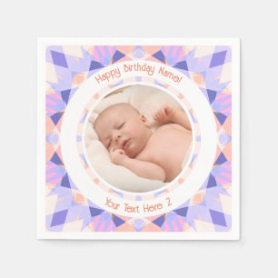 Custom Photo Name Age Pink Purple Birthday Star Napkins