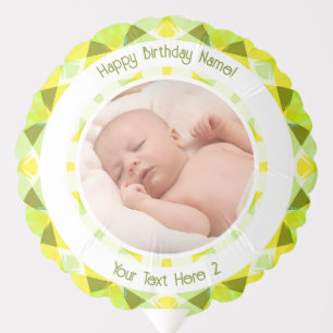 Custom Photo Name Age Yellow Green Birthday Star Balloon