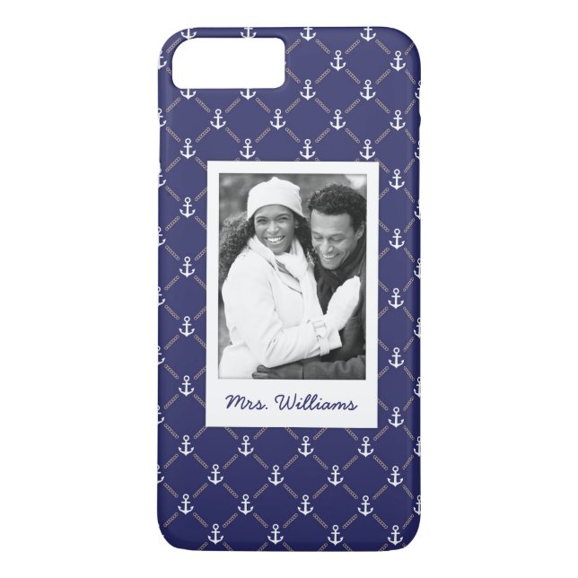 Custom Photo & Name Anchor pattern Case-Mate iPhone Case (Back)