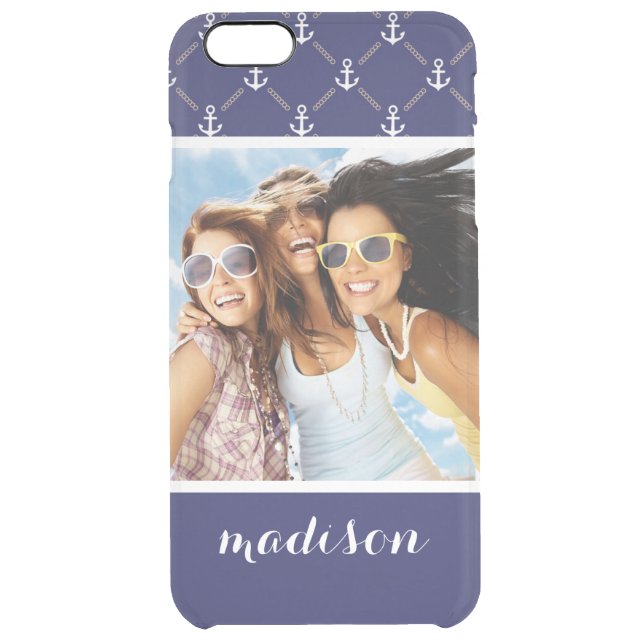 Custom Photo & Name Anchor pattern Uncommon iPhone Case (Back)
