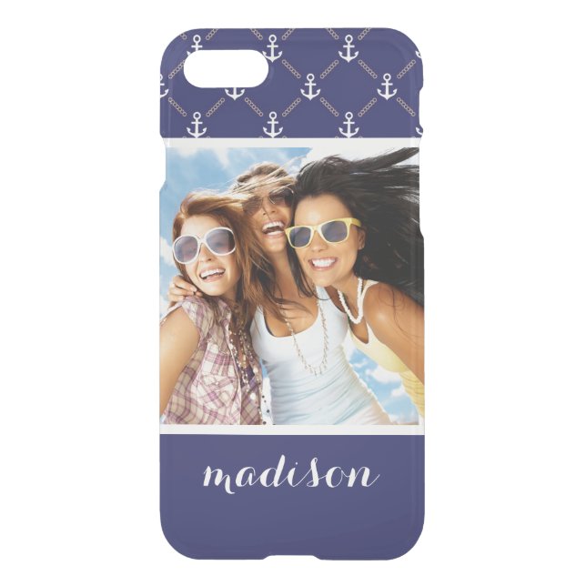 Custom Photo & Name Anchor pattern Uncommon iPhone Case (Back)