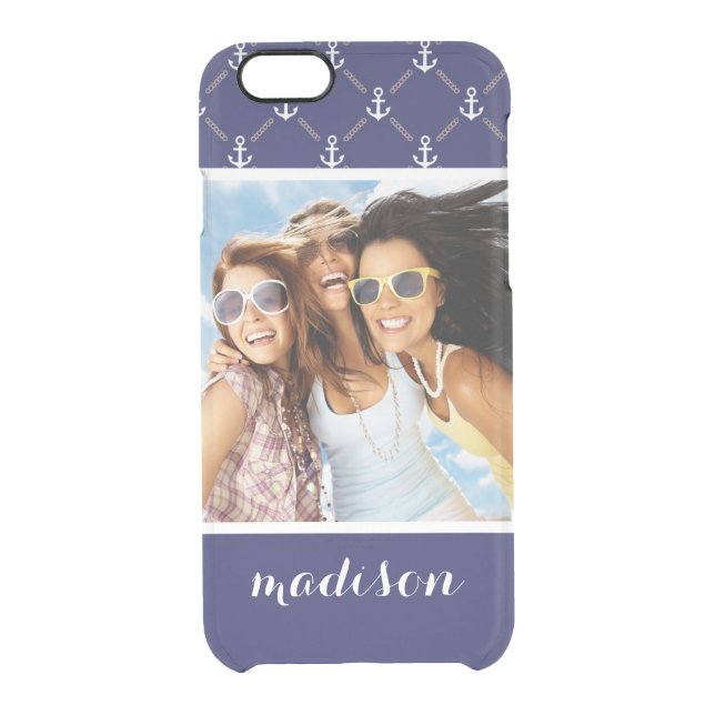 Custom Photo & Name Anchor pattern Uncommon iPhone Case (Back)
