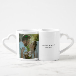 Custom Photo Name and Date HUBBY & WIFEY Coffee Mug Set