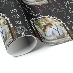 Custom Photo Name and Date Stylish Wedding Wrapping Paper