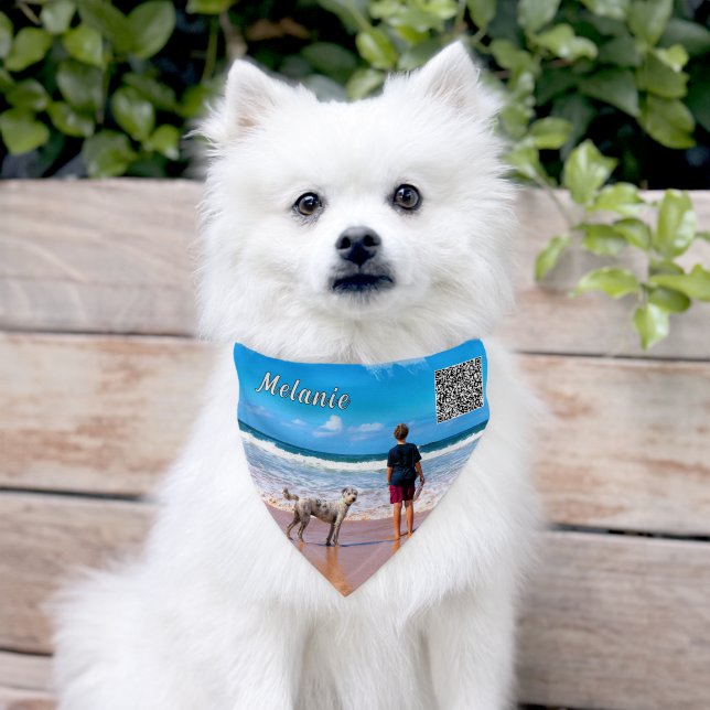 Custom Photo Name and QR Code Pet Bandana Collar (Dog)