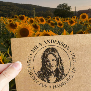 Custom Photo, Name and Return Wood Address Rubber Stamp