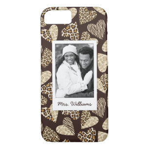 Custom Photo & Name Animal skin with hearts iPhone 8/7 Case