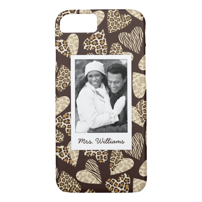 Custom Photo & Name Animal skin with hearts Case-Mate iPhone Case (Back)