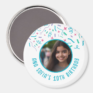 Custom Photo Name Any Age Confetti Birthday  Magnet