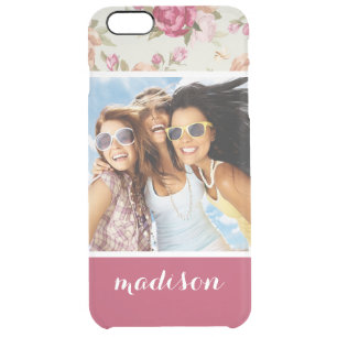 Custom Photo & Name Beautiful Peony Pattern Clear iPhone 6 Plus Case