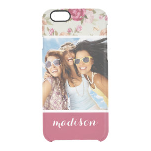Custom Photo & Name Beautiful Peony Pattern Clear iPhone 6/6S Case