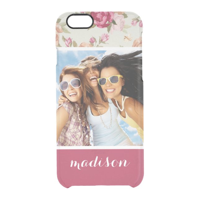 Custom Photo & Name Beautiful Peony Pattern Uncommon iPhone Case (Back)