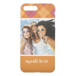 Custom Photo &amp; Name Bias Plaid in Orange and Pink iPhone 8 Plus/7 Plus Case