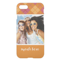 Custom Photo & Name Bias Plaid in Orange and Pink