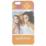 Custom Photo &amp; Name Bias Plaid in Orange and Pink Clear iPhone 6 Plus Case