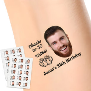 Custom Photo & Name Birthday Face Cheers Theme Temporary Tattoos