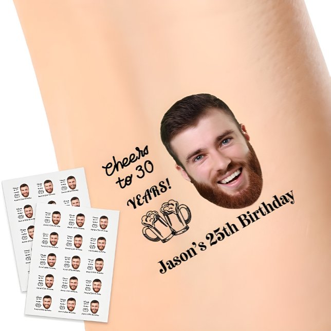 Custom Photo & Name Birthday Face Cheers Theme Temporary Tattoos (Creator Uploaded)