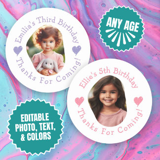 Custom Photo Name Birthday Thank You Favors Classic Round Sticker